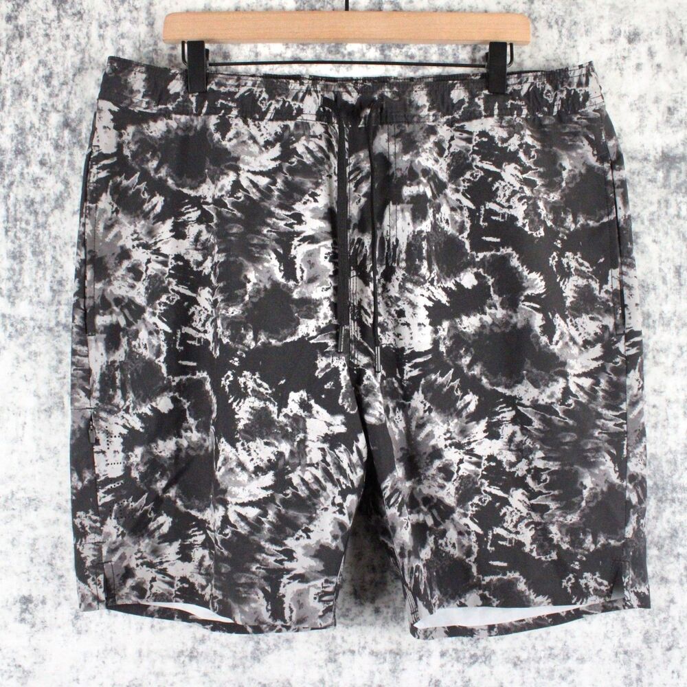 Bylt Hybrid Board Shorts Mens XL Black Coastal Tie Dye 8" Swim Beach Surf